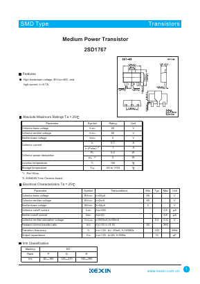 2SD1767 Datasheet PDF KEXIN Industrial