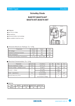 BAS70-04T Datasheet PDF KEXIN Industrial