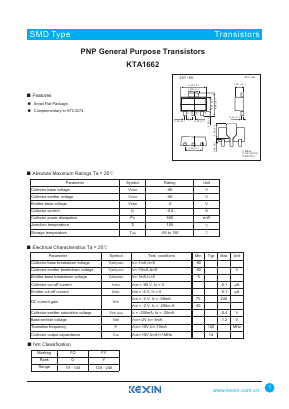 KTA1662 Datasheet PDF KEXIN Industrial