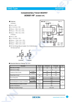 AO6601-HF Datasheet PDF KEXIN Industrial