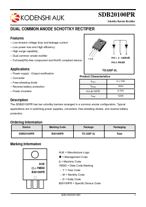 SDB20100PR-1 Datasheet PDF Kodenshi Auk Co., LTD