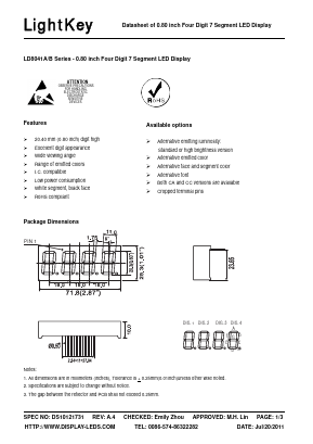 LD8041AG Datasheet PDF LightKey Optoelectronics Ltd.