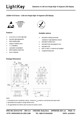 LD20011CO Datasheet PDF LightKey Optoelectronics Ltd.