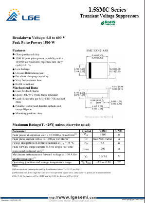 1.5SMC75 Datasheet PDF Shenzhen Luguang Electronic Technology Co., Ltd