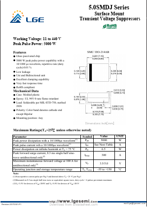 5.0SMDJ200CA Datasheet PDF Shenzhen Luguang Electronic Technology Co., Ltd