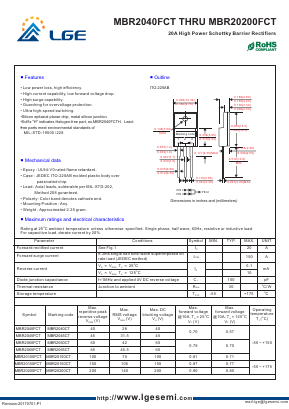 MBR20100FCT Datasheet PDF Shenzhen Luguang Electronic Technology Co., Ltd
