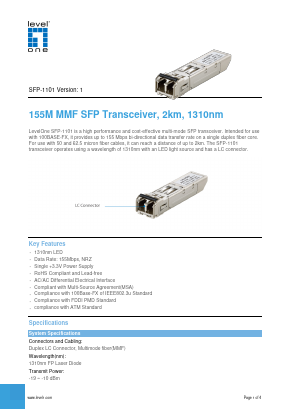 SFP-1101 Datasheet PDF LevelOne