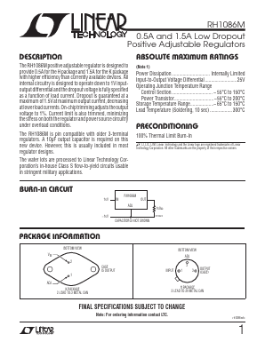 RH1086M Datasheet PDF Linear Technology