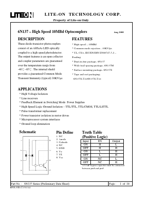 6N137S Datasheet PDF LiteOn Technology