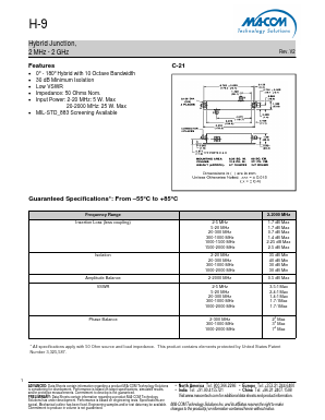 H-9SMA Datasheet PDF M/A-COM Technology Solutions, Inc.