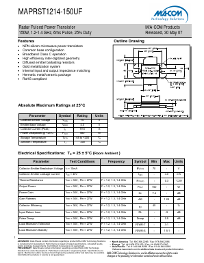 MAPRST1214-150UF Datasheet PDF M/A-COM Technology Solutions, Inc.