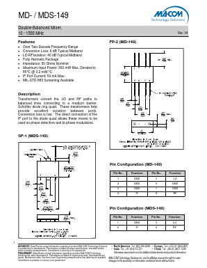 MDS-149PIN Datasheet PDF M/A-COM Technology Solutions, Inc.