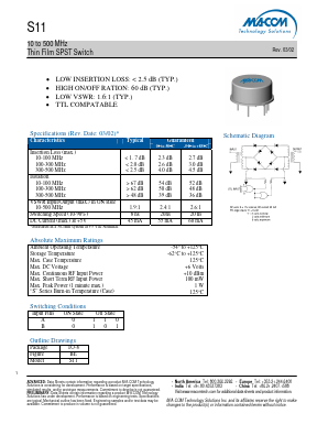S11 Datasheet PDF M/A-COM Technology Solutions, Inc.
