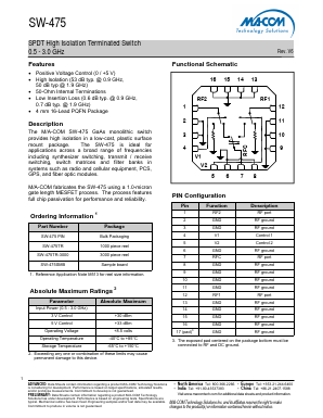 SW-475 Datasheet PDF M/A-COM Technology Solutions, Inc.
