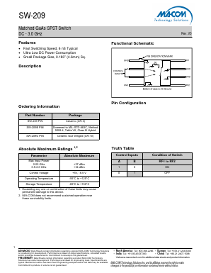 SW-209BPIN Datasheet PDF M/A-COM Technology Solutions, Inc.