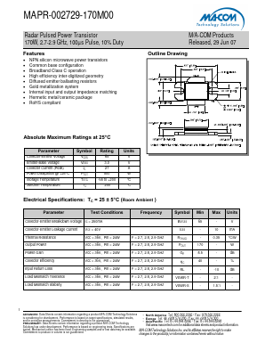MAPR-002729-170M00 Datasheet PDF M/A-COM Technology Solutions, Inc.
