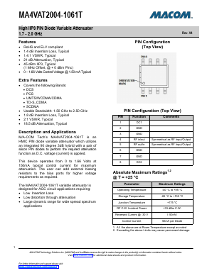 MA4VAT2004-1061T Datasheet PDF M/A-COM Technology Solutions, Inc.