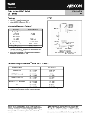 SW-284-PIN Datasheet PDF Tyco Electronics