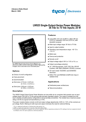 LW025F Datasheet PDF Tyco Electronics
