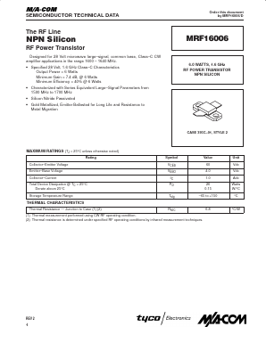 MRF16006 Datasheet PDF Tyco Electronics