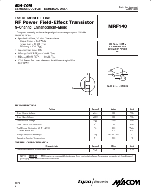 MRF140 Datasheet PDF Tyco Electronics