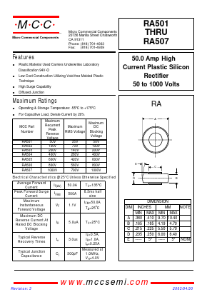 RA506 Datasheet PDF Micro Commercial Components