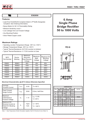 RS606 Datasheet PDF Micro Commercial Components