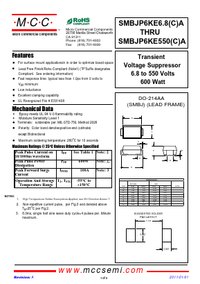 SMBJP6KE180A Datasheet PDF Micro Commercial Components