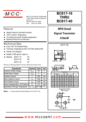 BC817-16 Datasheet PDF Micro Commercial Components