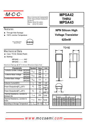 MPSA43 Datasheet PDF Micro Commercial Components