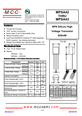 MPSA43-AP-HF Datasheet PDF Micro Commercial Components