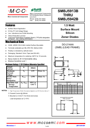 SMBJ5923B-TP Datasheet PDF Micro Commercial Components