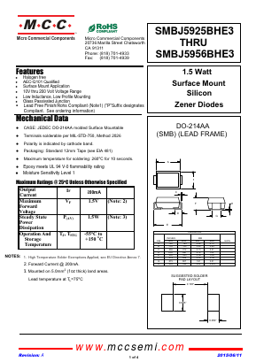 SMBJ5953BHE3 Datasheet PDF Micro Commercial Components