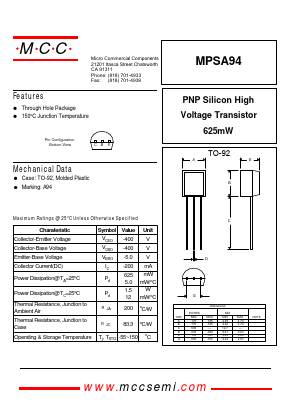 MPSA94 Datasheet PDF Micro Commercial Components