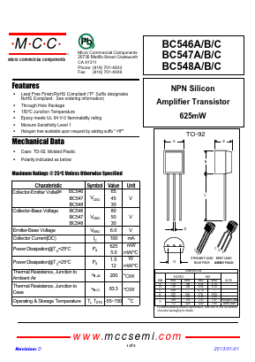 BC548C-BP-HF Datasheet PDF Micro Commercial Components