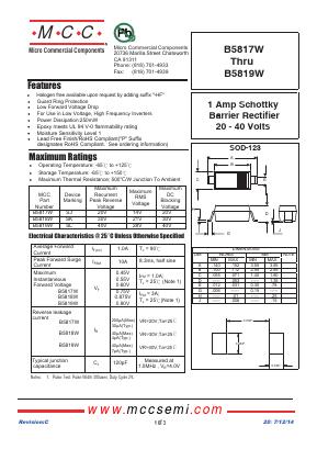 B5818W Datasheet PDF Micro Commercial Components