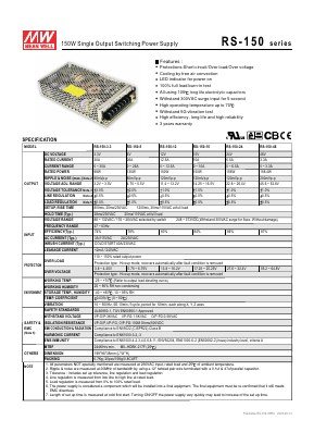 RS-150-5 Datasheet PDF Mean Well Enterprises Co., Ltd.