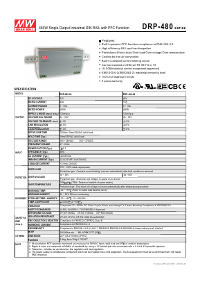 DRP-480 Datasheet PDF Mean Well Enterprises Co., Ltd.