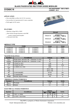 D1D60A16 Datasheet PDF Master Instrument Corporation