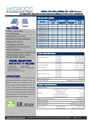 WRA4805YD-5W Datasheet PDF Microdc power Technology Co., Ltd