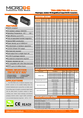 TMA0505XS Datasheet PDF Microdc power Technology Co., Ltd