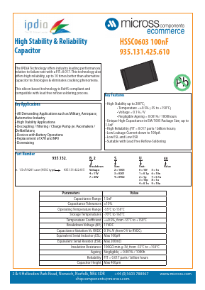 HSSC0603-100NF Datasheet PDF Micross Components