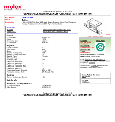 54679-1639 Datasheet PDF Molex Connectors