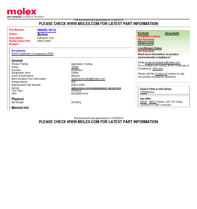 98420-1012 Datasheet PDF Molex Connectors