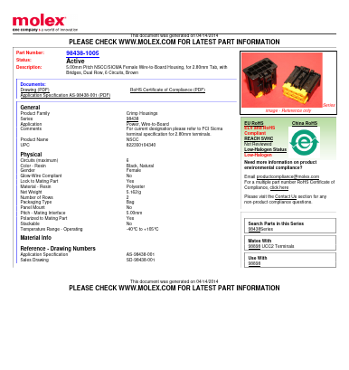 98438-1005 Datasheet PDF Molex Connectors