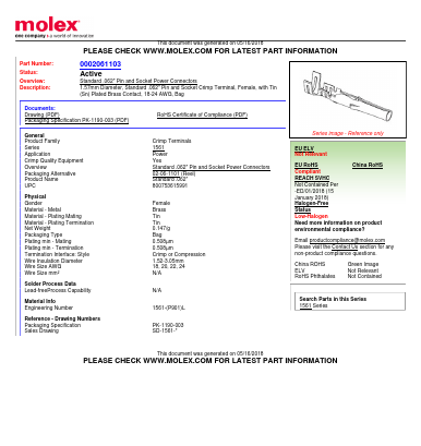 1561-P901 Datasheet PDF Molex Connectors