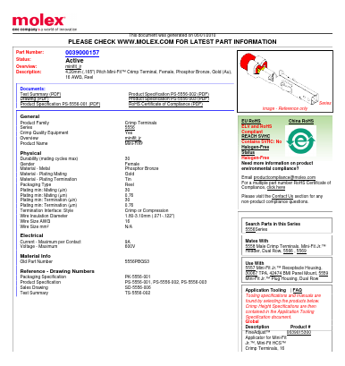 0039000157 Datasheet PDF Molex Connectors