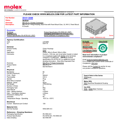 0039012086 Datasheet PDF Molex Connectors