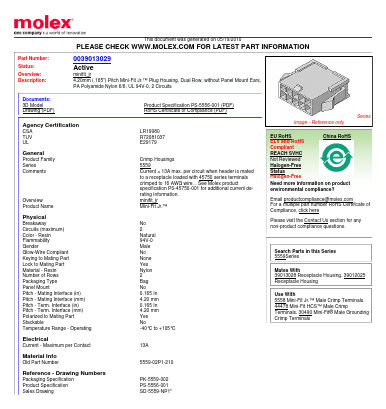 0039013029 Datasheet PDF Molex Connectors