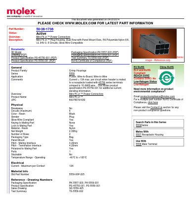 0050361736 Datasheet PDF Molex Connectors